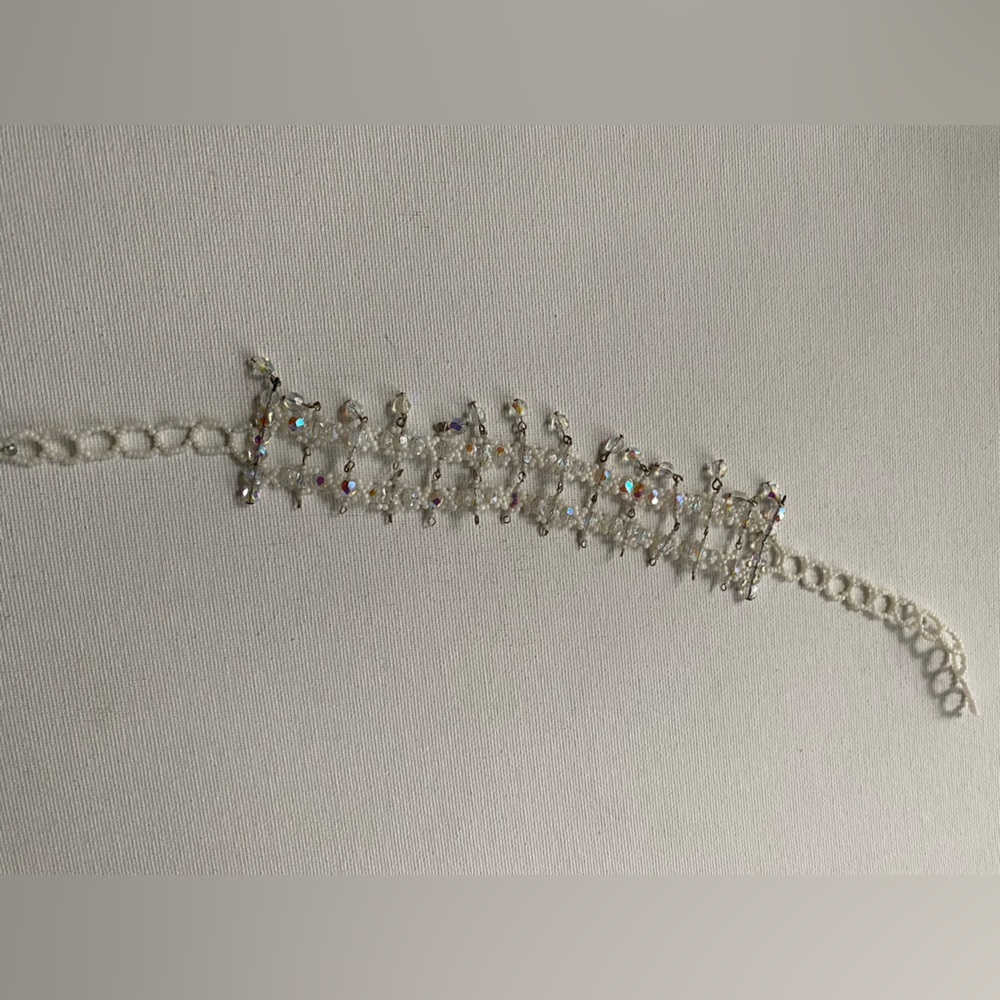 Beautiful White Beaded & Clear Crystal Choker